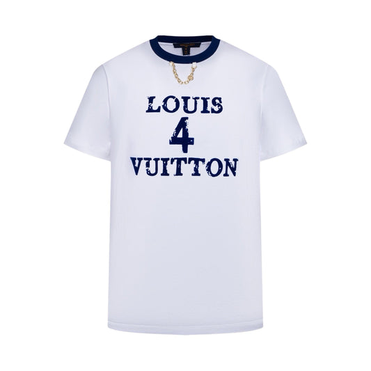 260511 New high-quality 4-character retro flocking printed chain T-shirt