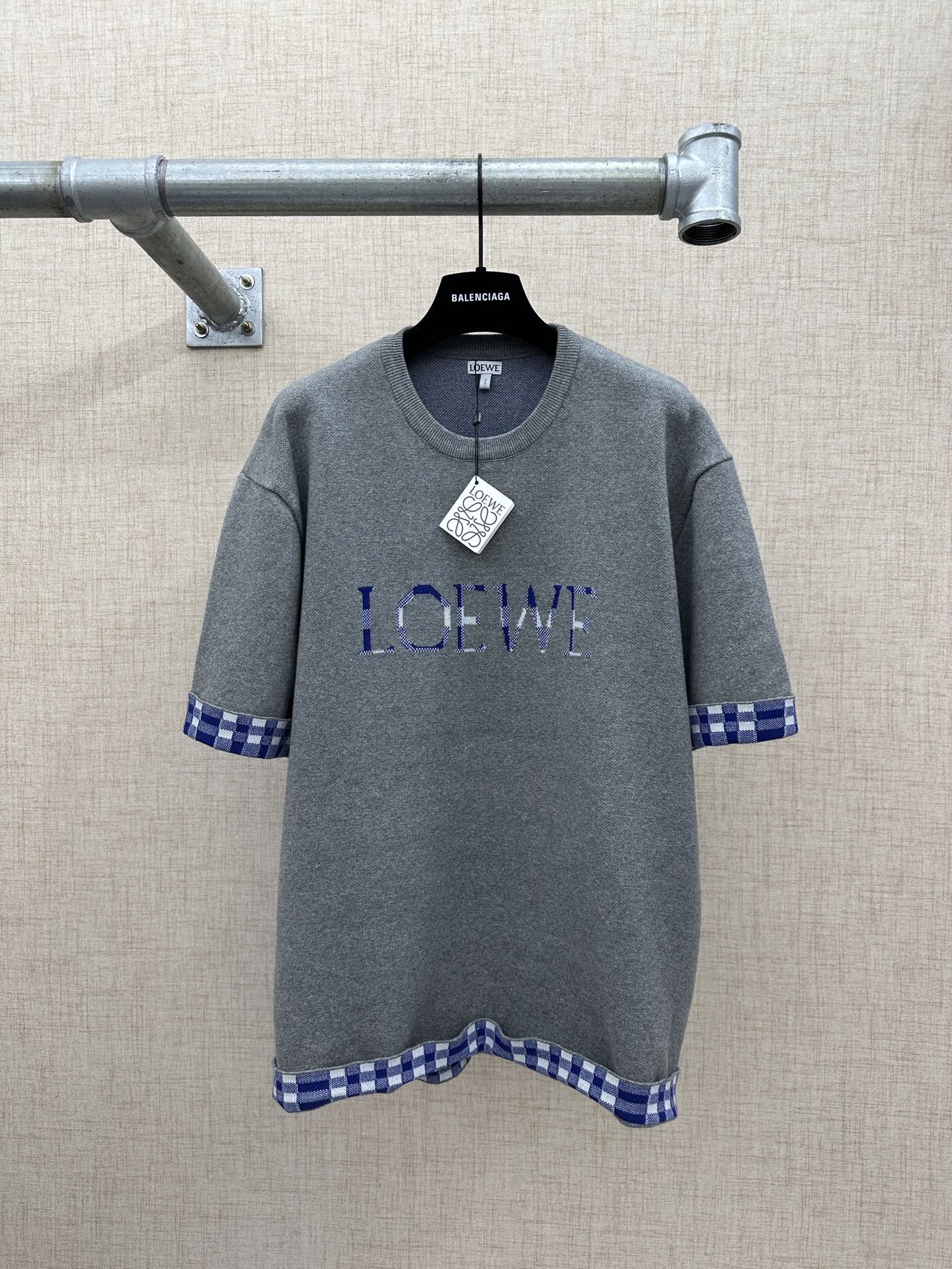 260511 New high-quality, thick, custom-designed plaid patchwork knitted short-sleeved shirt