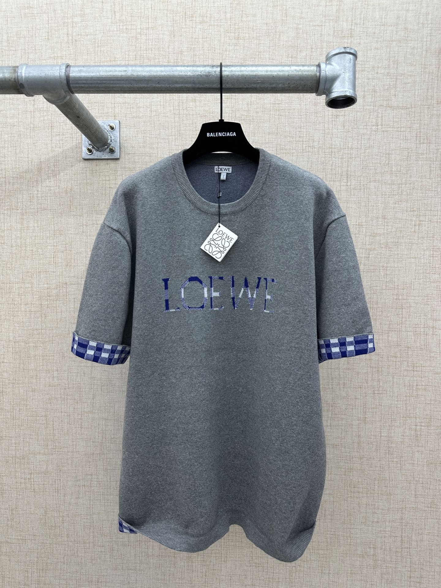260511 New high-quality, thick, custom-designed plaid patchwork knitted short-sleeved shirt