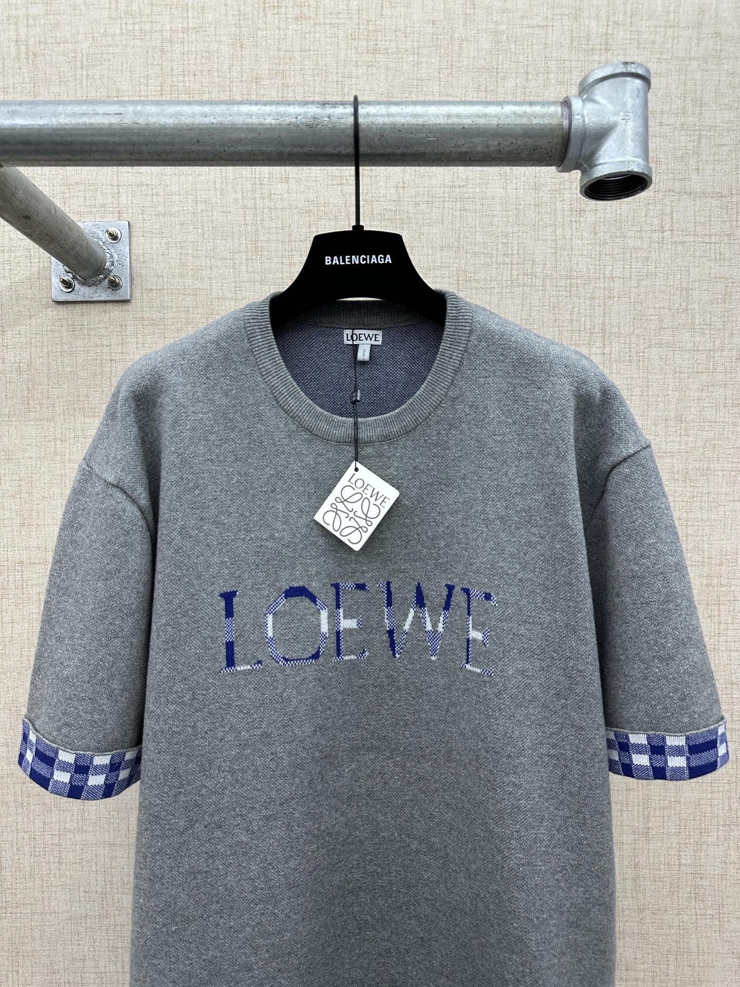 260511 New high-quality, thick, custom-designed plaid patchwork knitted short-sleeved shirt