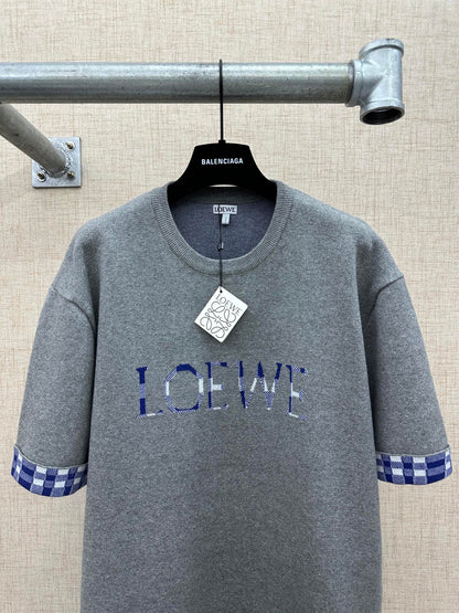 260511 New high-quality, thick, custom-designed plaid patchwork knitted short-sleeved shirt