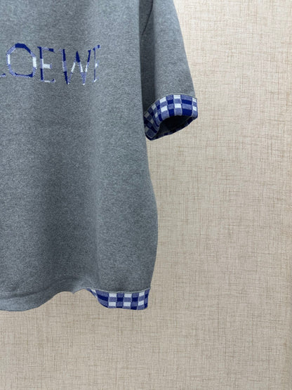 260511 New high-quality, thick, custom-designed plaid patchwork knitted short-sleeved shirt