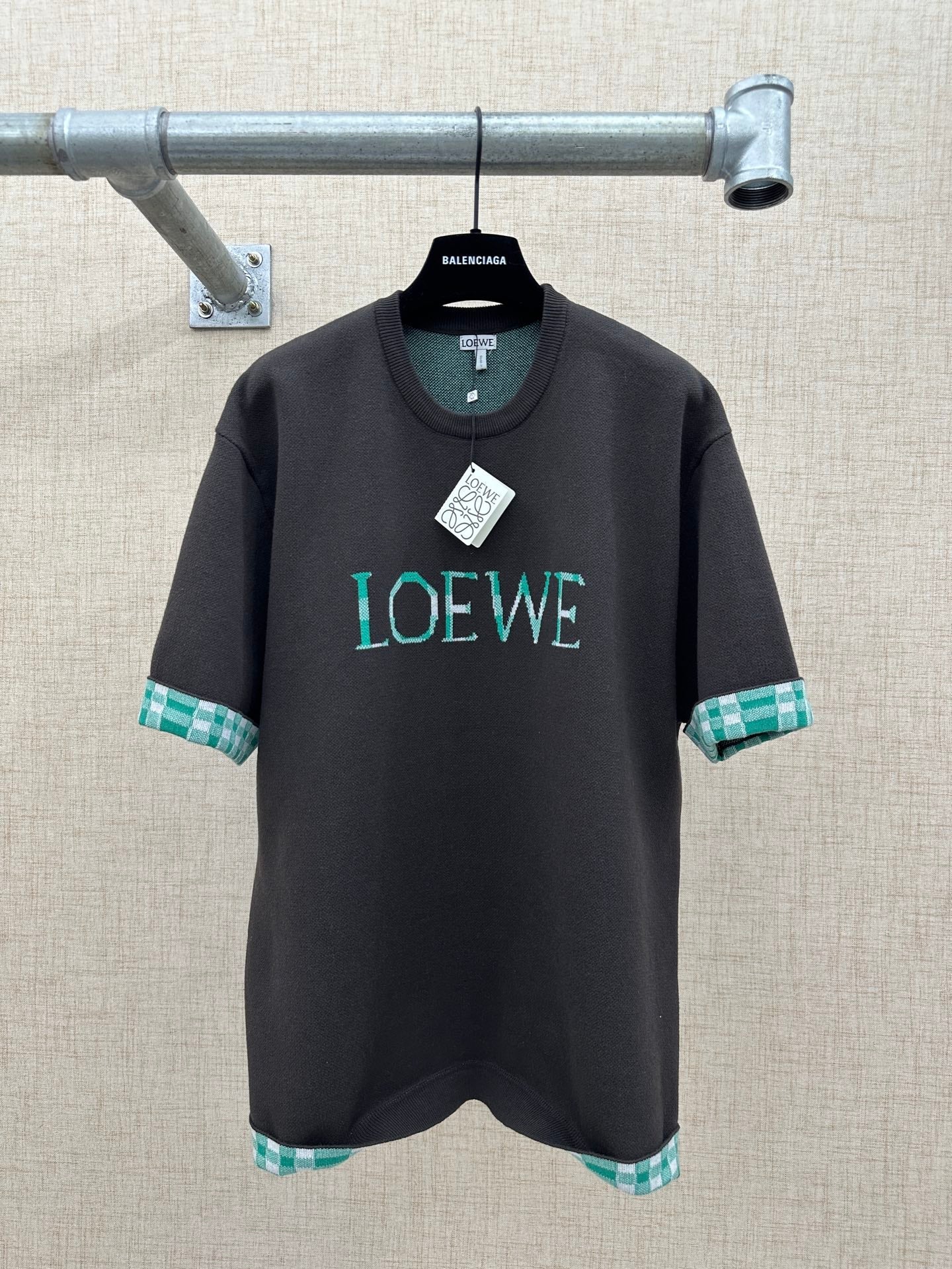 260511 New high-quality, thick, custom-designed plaid patchwork knitted short-sleeved shirt