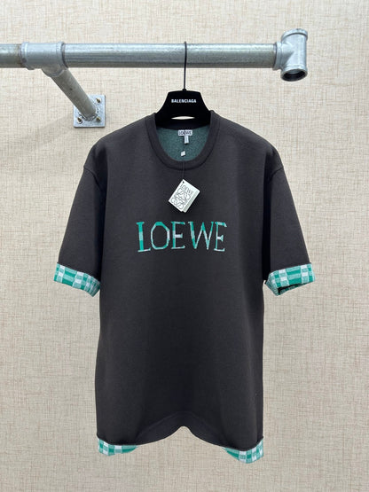 260511 New high-quality, thick, custom-designed plaid patchwork knitted short-sleeved shirt