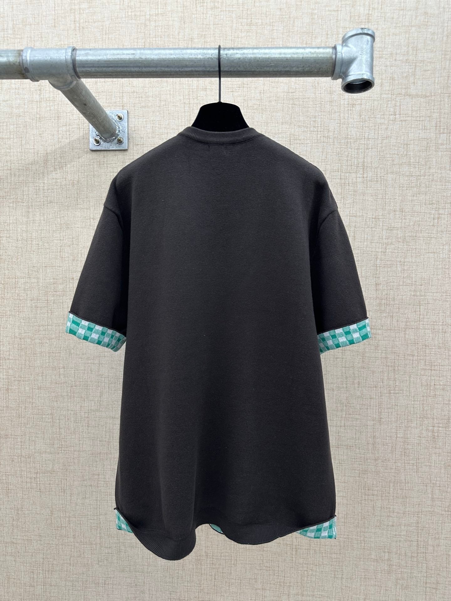 260511 New high-quality, thick, custom-designed plaid patchwork knitted short-sleeved shirt