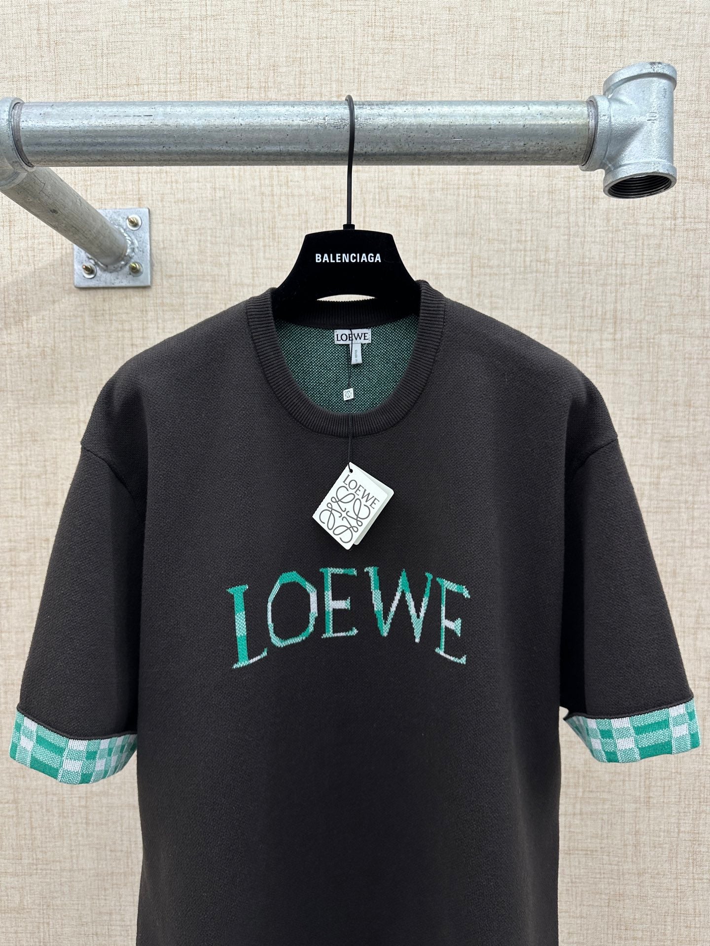 260511 New high-quality, thick, custom-designed plaid patchwork knitted short-sleeved shirt
