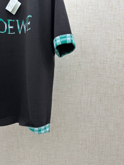 260511 New high-quality, thick, custom-designed plaid patchwork knitted short-sleeved shirt