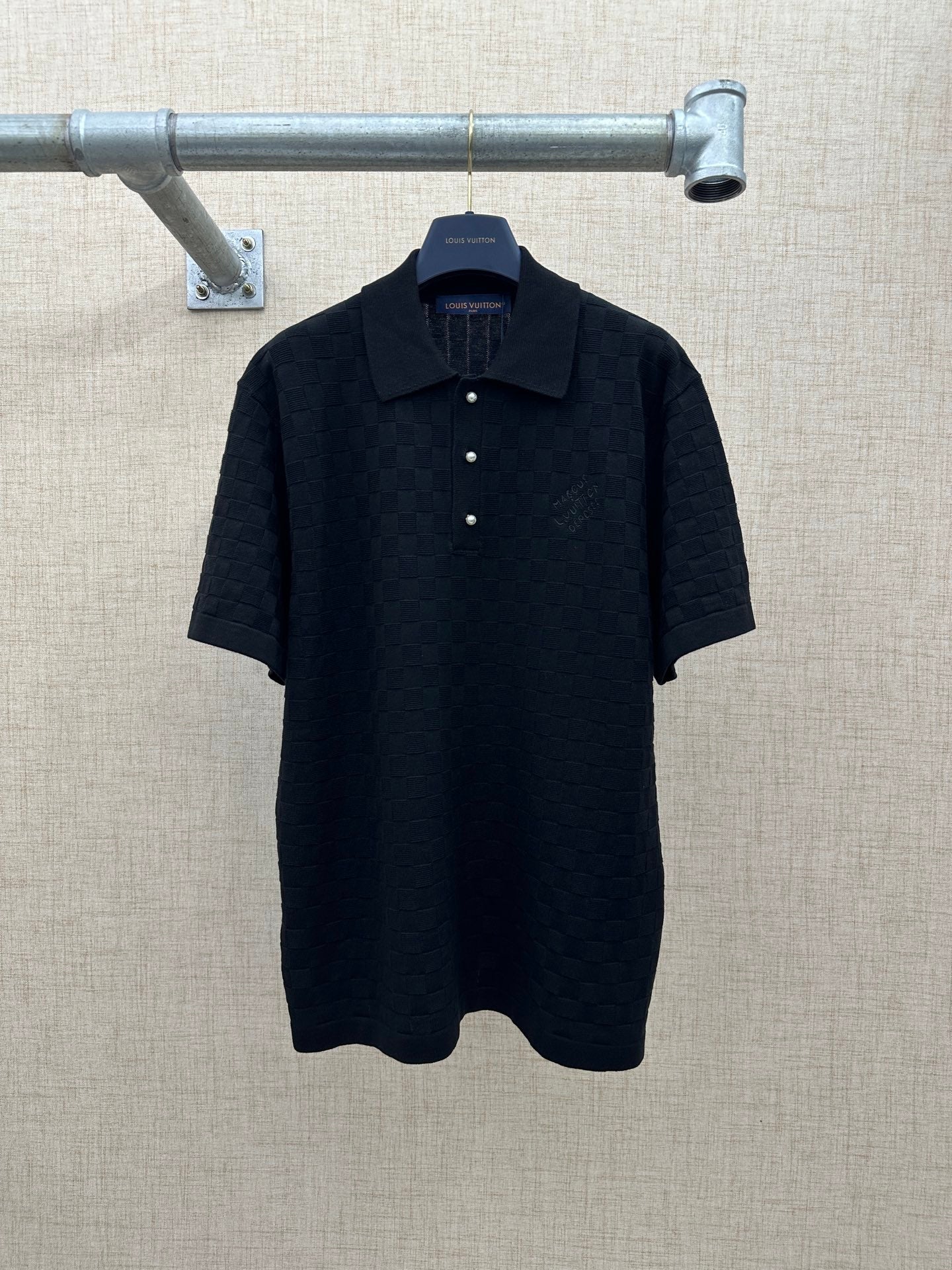 260511 New high-quality check-pattern jacquard wool jersey polo shirt