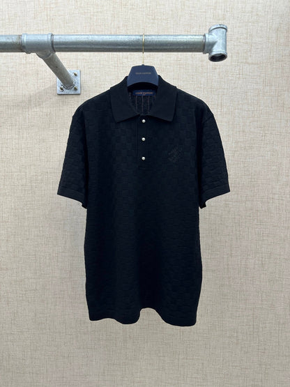 260511 New high-quality check-pattern jacquard wool jersey polo shirt