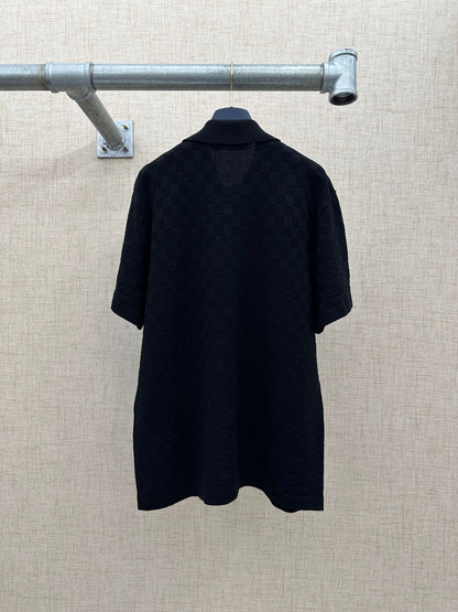 260511 New high-quality check-pattern jacquard wool jersey polo shirt
