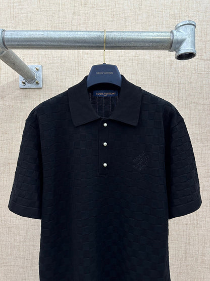 260511 New high-quality check-pattern jacquard wool jersey polo shirt