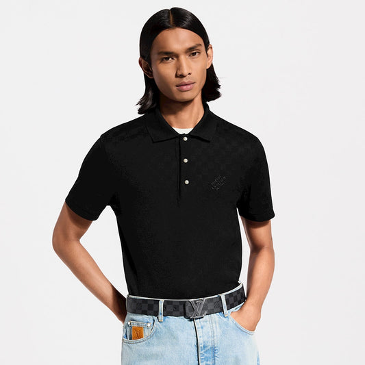 260511 New high-quality check-pattern jacquard wool jersey polo shirt