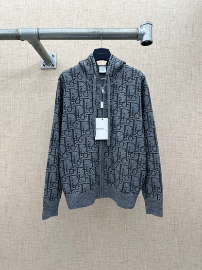 260511 New high-quality custom full-print hooded zipper wool blend cardigan