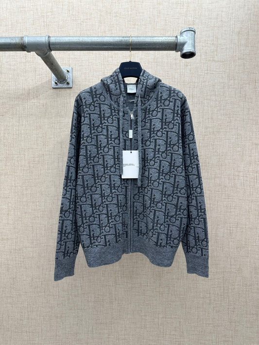 260511 New high-quality custom full-print hooded zipper wool blend cardigan