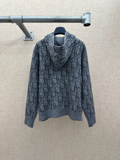 260511 New high-quality custom full-print hooded zipper wool blend cardigan