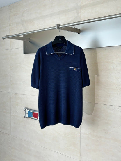 260521 New high-quality V-neck knitted polo with a collar and short sleeves