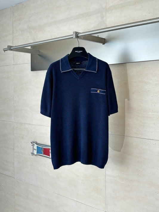 260521 New high-quality V-neck knitted polo with a collar and short sleeves
