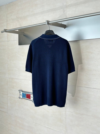 260521 New high-quality V-neck knitted polo with a collar and short sleeves