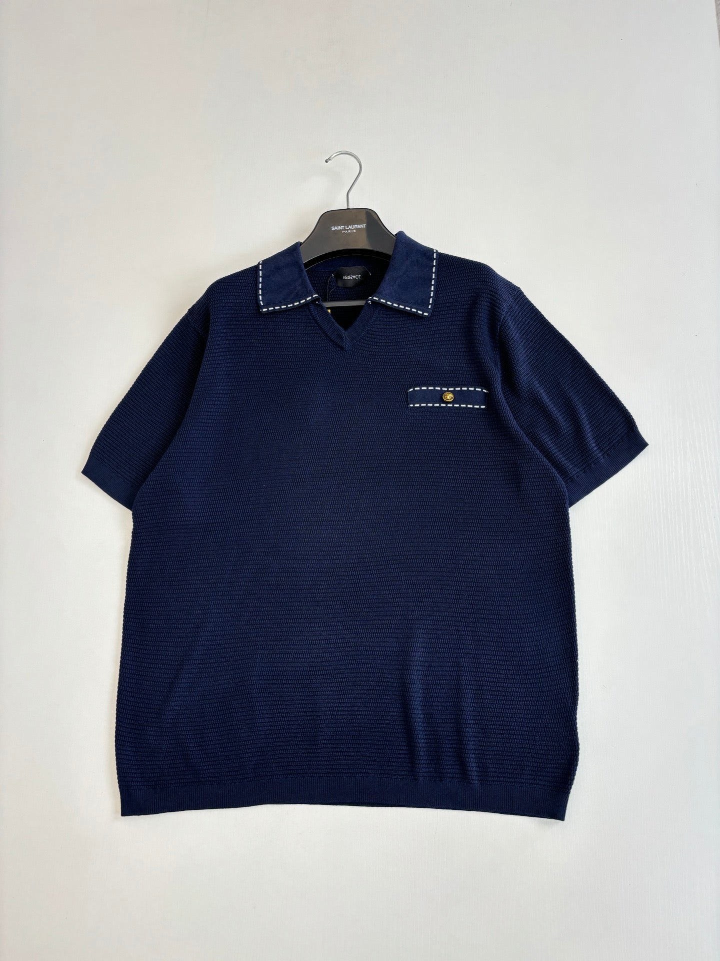 260521 New high-quality V-neck knitted polo with a collar and short sleeves