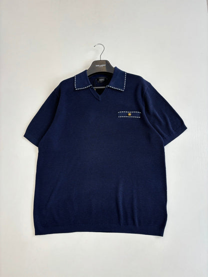 260521 New high-quality V-neck knitted polo with a collar and short sleeves