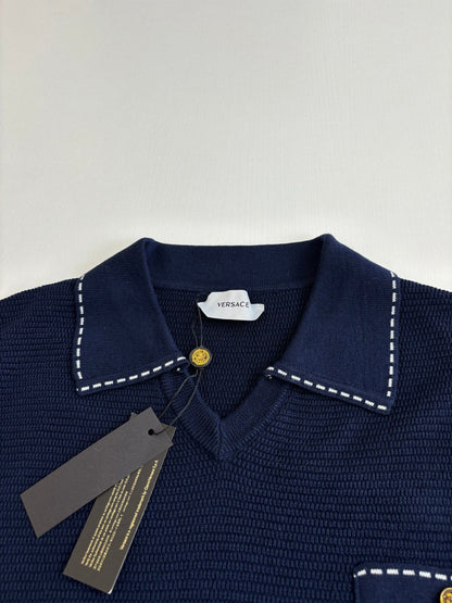 260521 New high-quality V-neck knitted polo with a collar and short sleeves