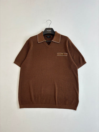 260521 New high-quality V-neck knitted polo with a collar and short sleeves