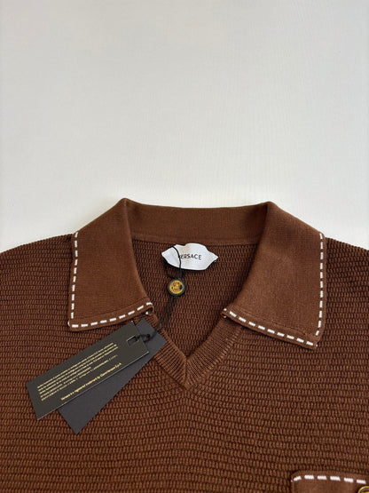 260521 New high-quality V-neck knitted polo with a collar and short sleeves