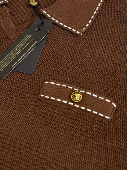 260521 New high-quality V-neck knitted polo with a collar and short sleeves
