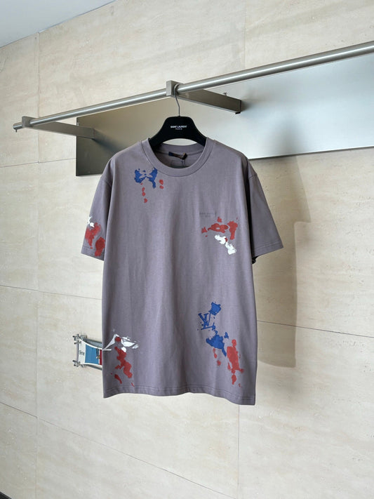 260521 New high-quality hand-drawn ink-blurry print round-neck T-shirt