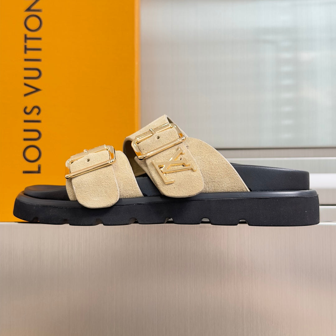 260526 New high-quality summer thick-soled double-buckle flat beach slippers