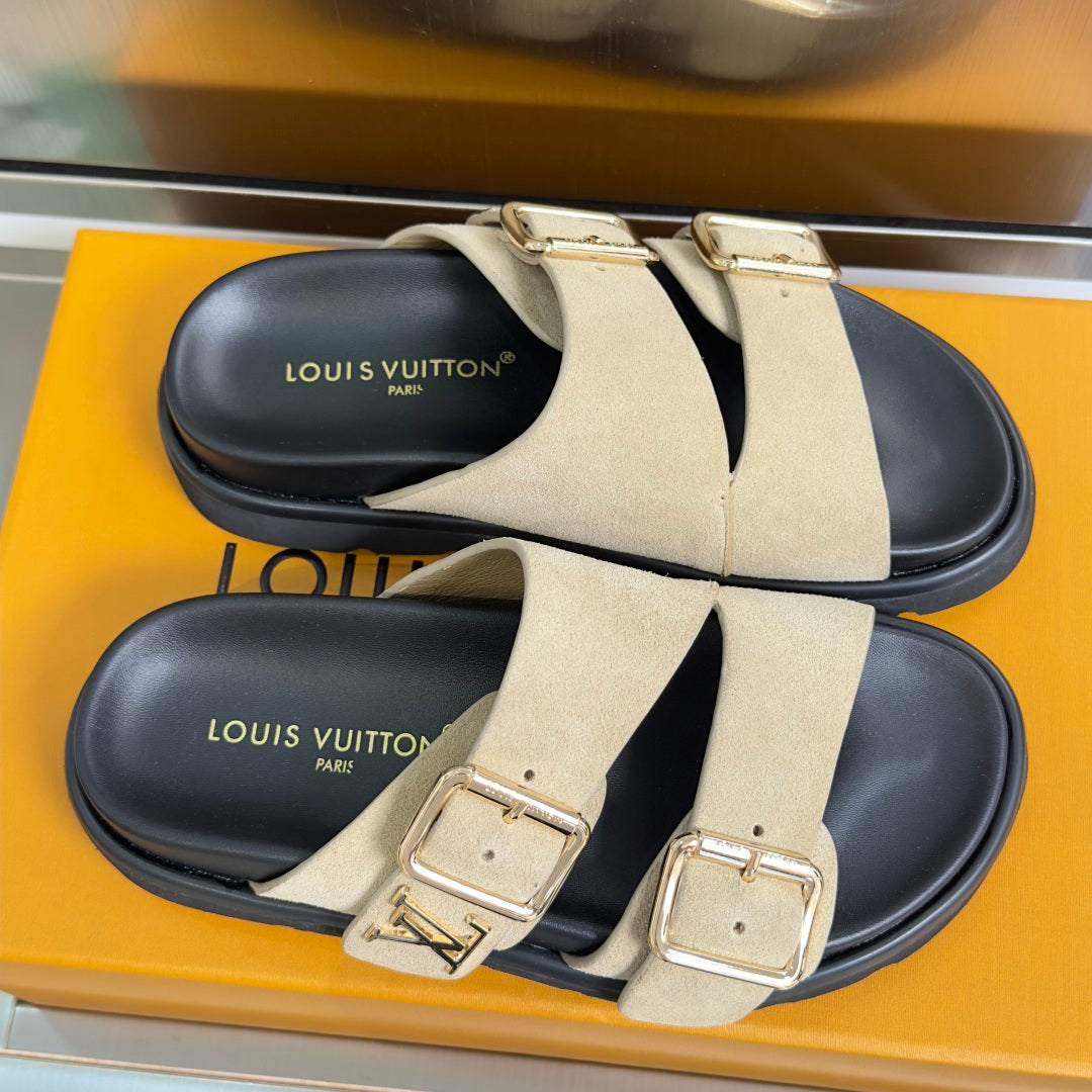 260526 New high-quality summer thick-soled double-buckle flat beach slippers