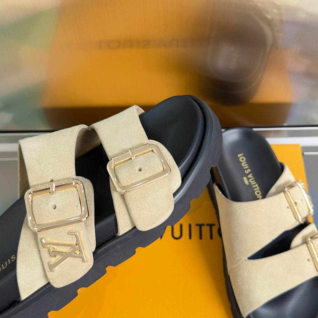 260526 New high-quality summer thick-soled double-buckle flat beach slippers