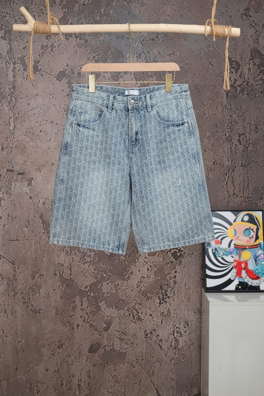 260602 New high-quality full-print straight-leg five-inch denim shorts