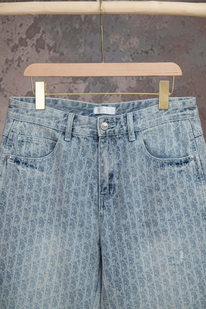 260602 New high-quality full-print straight-leg five-inch denim shorts