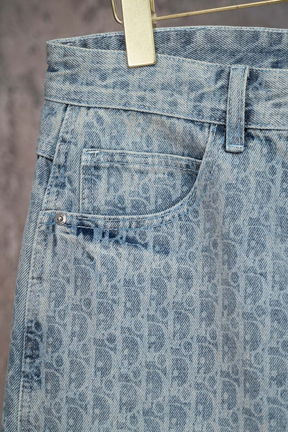 260602 New high-quality full-print straight-leg five-inch denim shorts