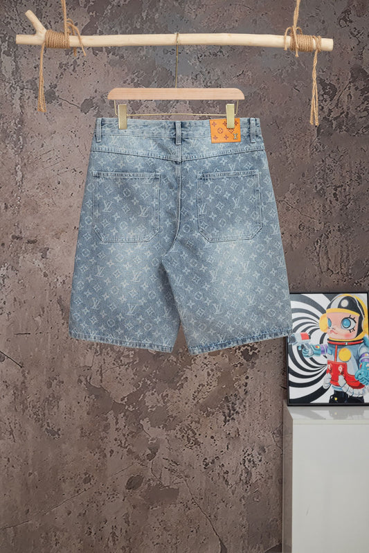 260602 New high-quality full-print straight-leg five-inch denim shorts