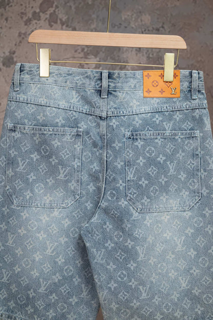 260602 New high-quality full-print straight-leg five-inch denim shorts