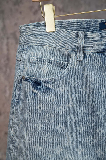 260602 New high-quality full-print straight-leg five-inch denim shorts