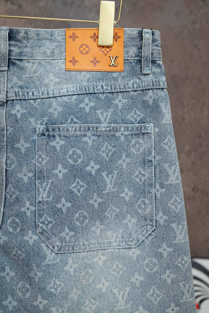 260602 New high-quality full-print straight-leg five-inch denim shorts