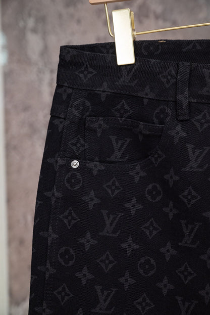 260602 New high-quality full-print straight-leg five-inch denim shorts