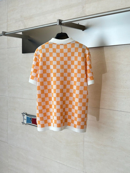 260610 New high-quality checkered color-matched open-weave knitted PoLo