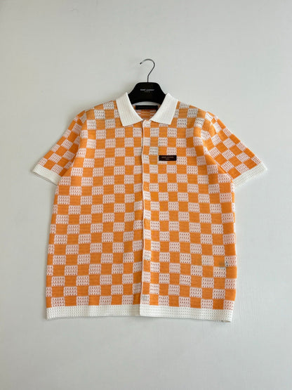 260610 New high-quality checkered color-matched open-weave knitted PoLo