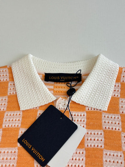 260610 New high-quality checkered color-matched open-weave knitted PoLo