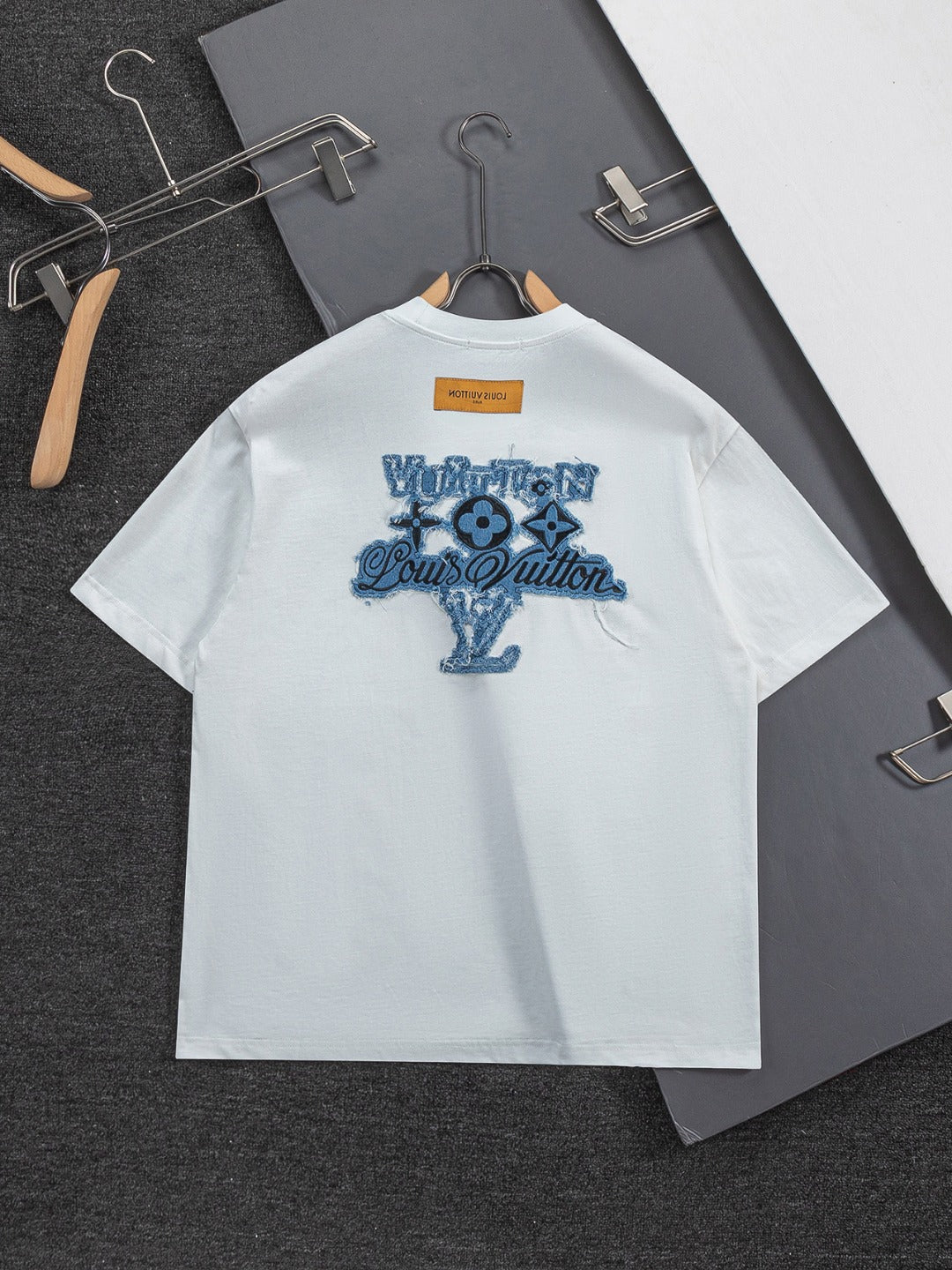 260610 New high-quality and elaborately crafted washed chest denim patchwork clover T-shirt