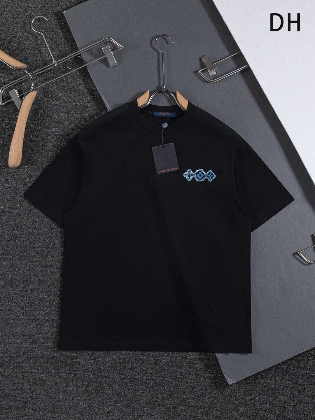 260610 New high-quality and elaborately crafted washed chest denim patchwork clover T-shirt