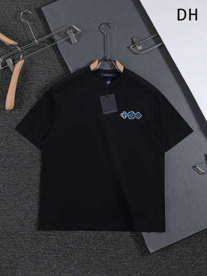 260610 New high-quality and elaborately crafted washed chest denim patchwork clover T-shirt