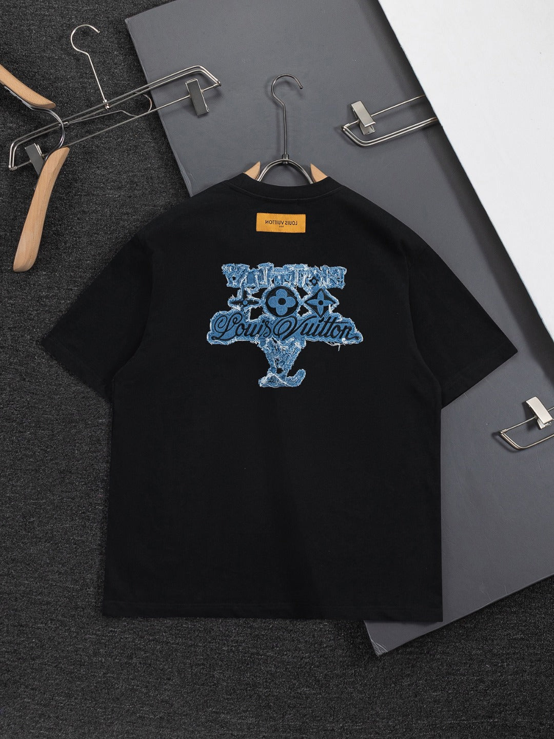 260610 New high-quality and elaborately crafted washed chest denim patchwork clover T-shirt