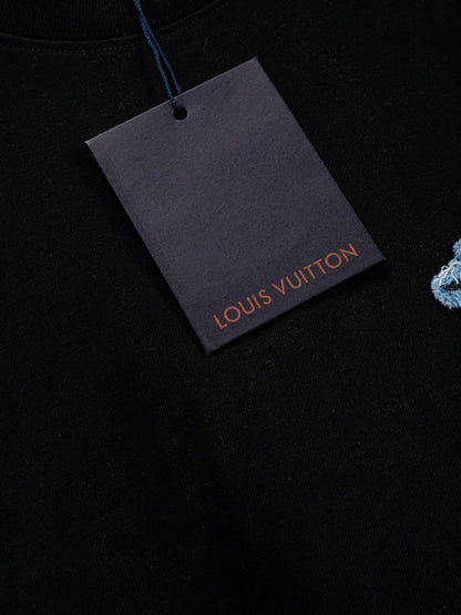260610 New high-quality and elaborately crafted washed chest denim patchwork clover T-shirt