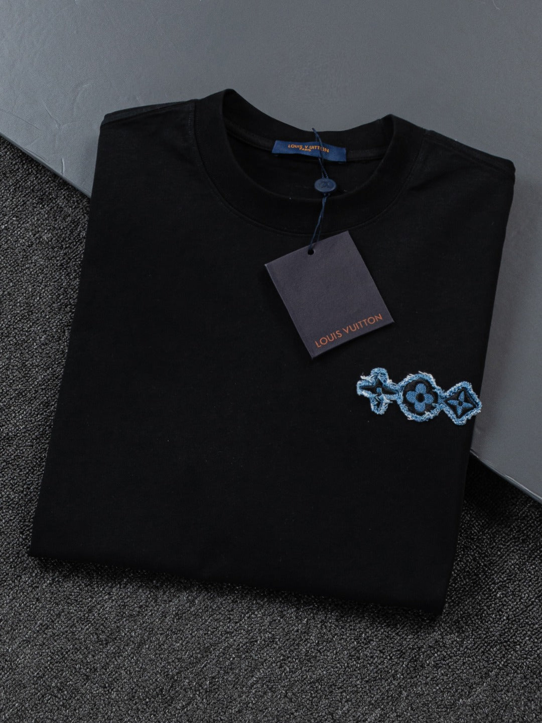 260610 New high-quality and elaborately crafted washed chest denim patchwork clover T-shirt