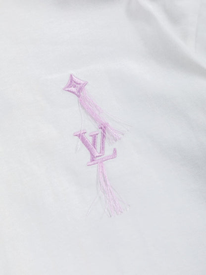 260610 New high-quality simple-color letter fringed T-shirt for the chest area